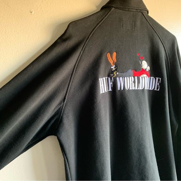 Huff Men's Popeye Black Jacket Olive Graphic Fleece Coach Zip Out Large - Picture 5 of 14